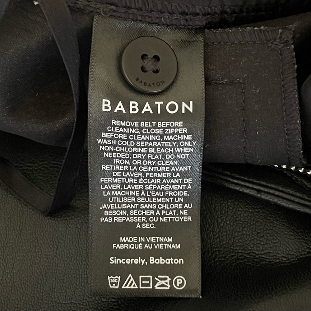 Aritzia Babaton Vegan Leather Belted Pant High Waist Tie Front Trouser Black 8 - Picture 15 of 16